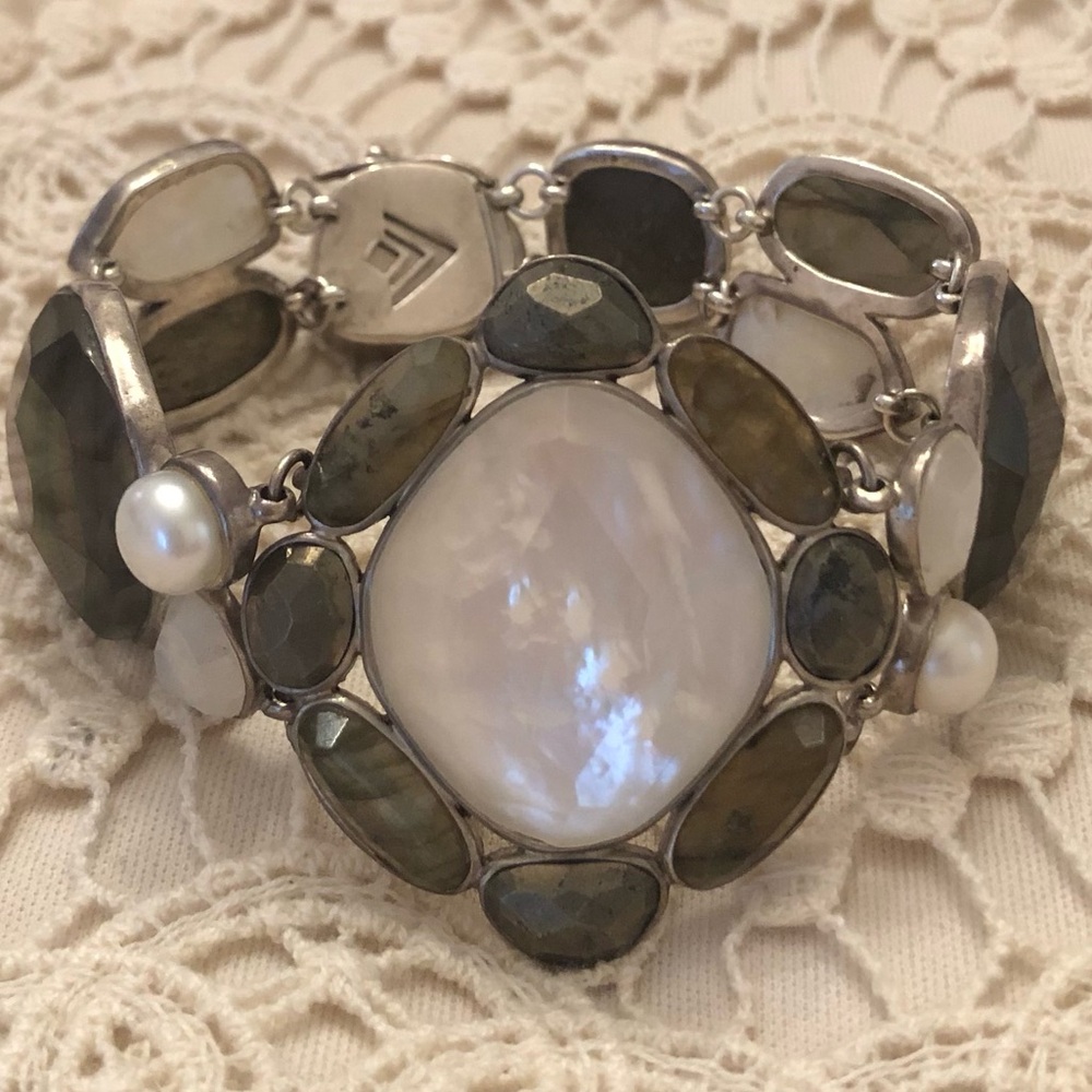Silpada Sterling Silver Moonstone Mother-of-Pearl “Jasmine” Bracelet B2967